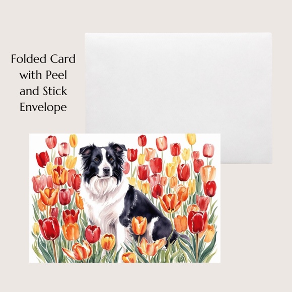 Border Collie  in a Field of Tulips, Spring Collection Blank Note Card Set - Picture 7 of 12